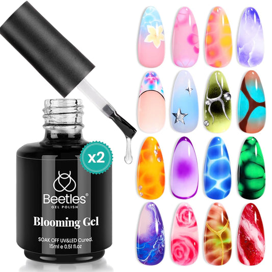 Beetles Blooming Gel: 2 Pcs 15ml Clear Uv Led Christmas Blooming Gel Nail Polish for Spreading Effect Blossom Marble Natural Stone Watercolor Floral Print Soak off Nail Diy Design