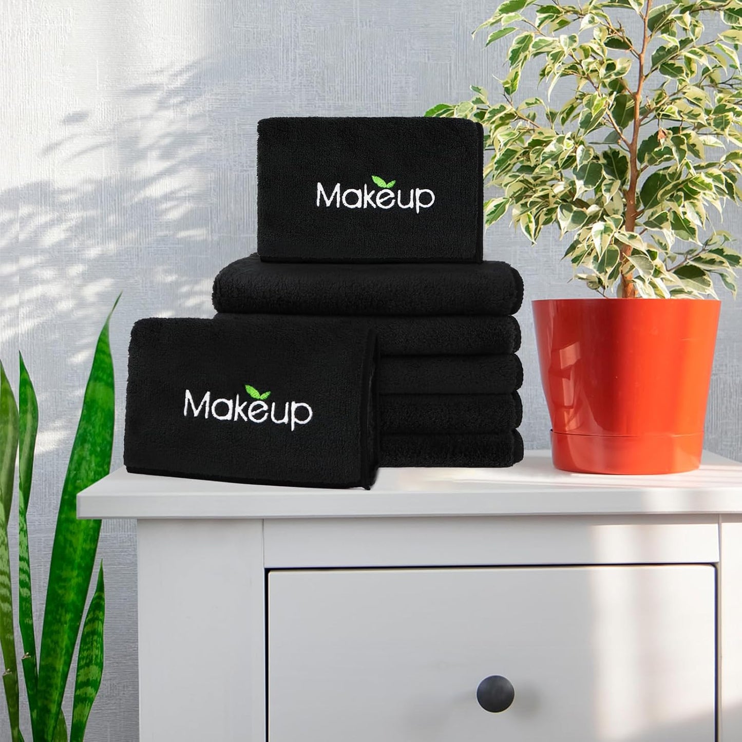 Orighty 6 Pack Premium Makeup Remover Wash Cloths - Super Soft, Quick Dry Microfiber Coral Fleece Face Makeup Towels for Cleansing, 13 x 13 Inch, Black