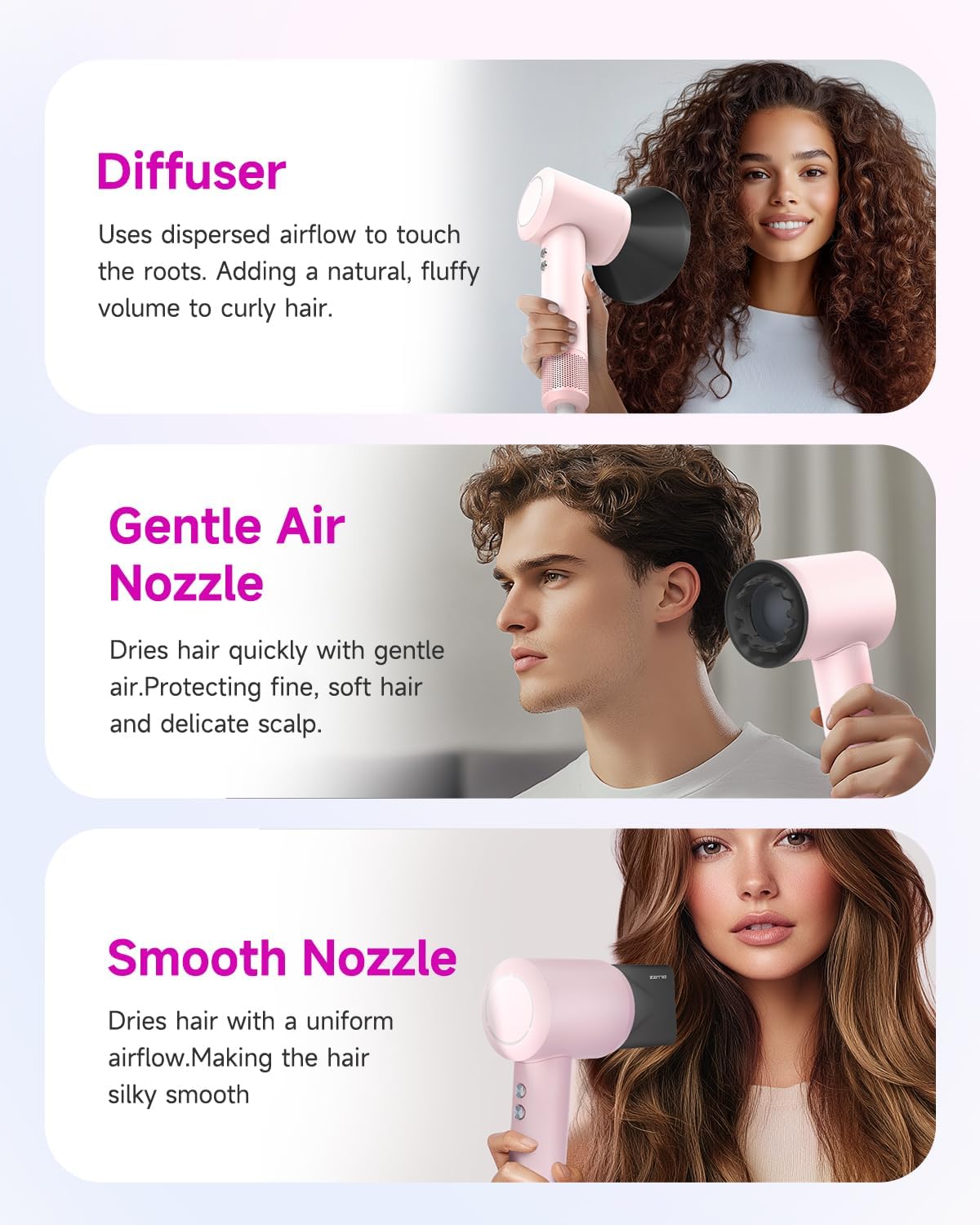 PLUZZ Ionic Hair Dryer with Diffuser, Professional High-Speed Blow Dryer for Women & Men, 110,000 RPM Brushless Motor Fast Drying & Low Noise, Thermo-Control, Lightweight & Compact for Home and Travel