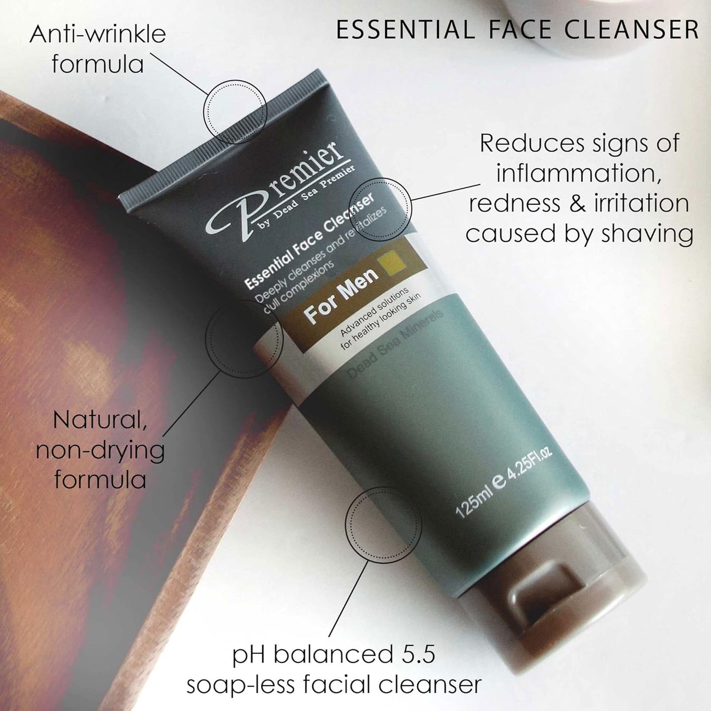 Premier Dead Sea Men's Skincare Gift Set, 3-Pack: Nourishing Cream, Shaving Cream, Facial Cleanser for Men, Sensitive Skin, Anti-Wrinkle, Daily Use