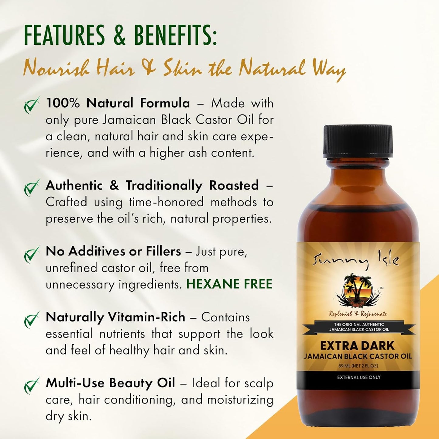 Sunny Isle Extra Dark Jamaican Black Castor Oil 2oz | 100% Natural High Potency Treatment for Hair, Scalp and Skin