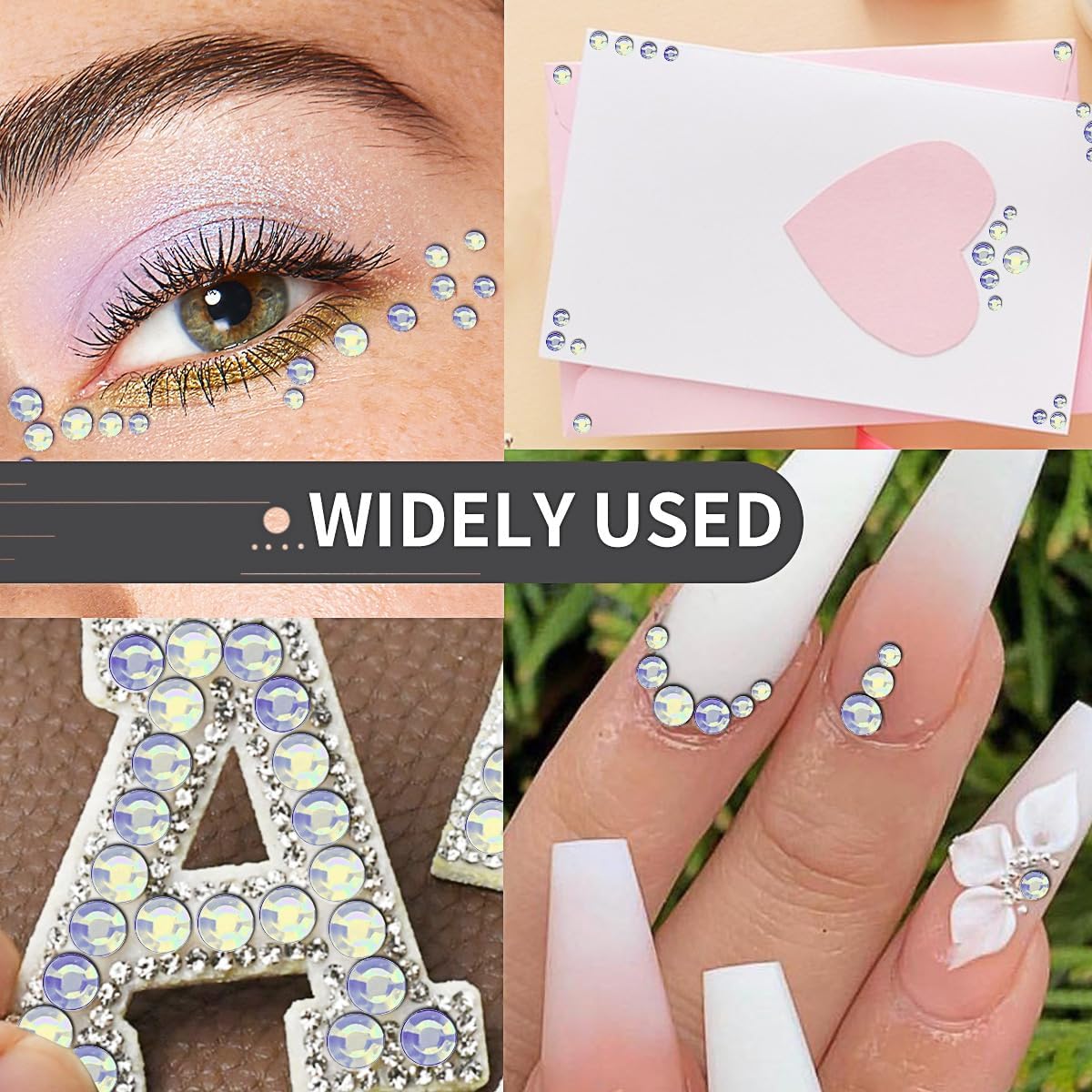 3090 Pcs 4 Sheets Rhinestone Stickers 3/4/5/6 mm Self Adhesive Craft Rhinestones Gems for Face Eyes Makeup Hair Body (AB-3/4/5/6mm)