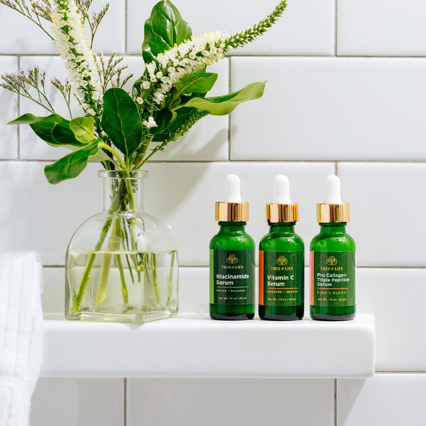 Tree of Life Beauty Skin Care Set, Brightening, Firming, Dry Face, Dermatologist Tested - Complete Hydration Trio, Vitamin C Serum, Niacinamide, Pro Collagen Peptide, 3 count of 1Fl oz