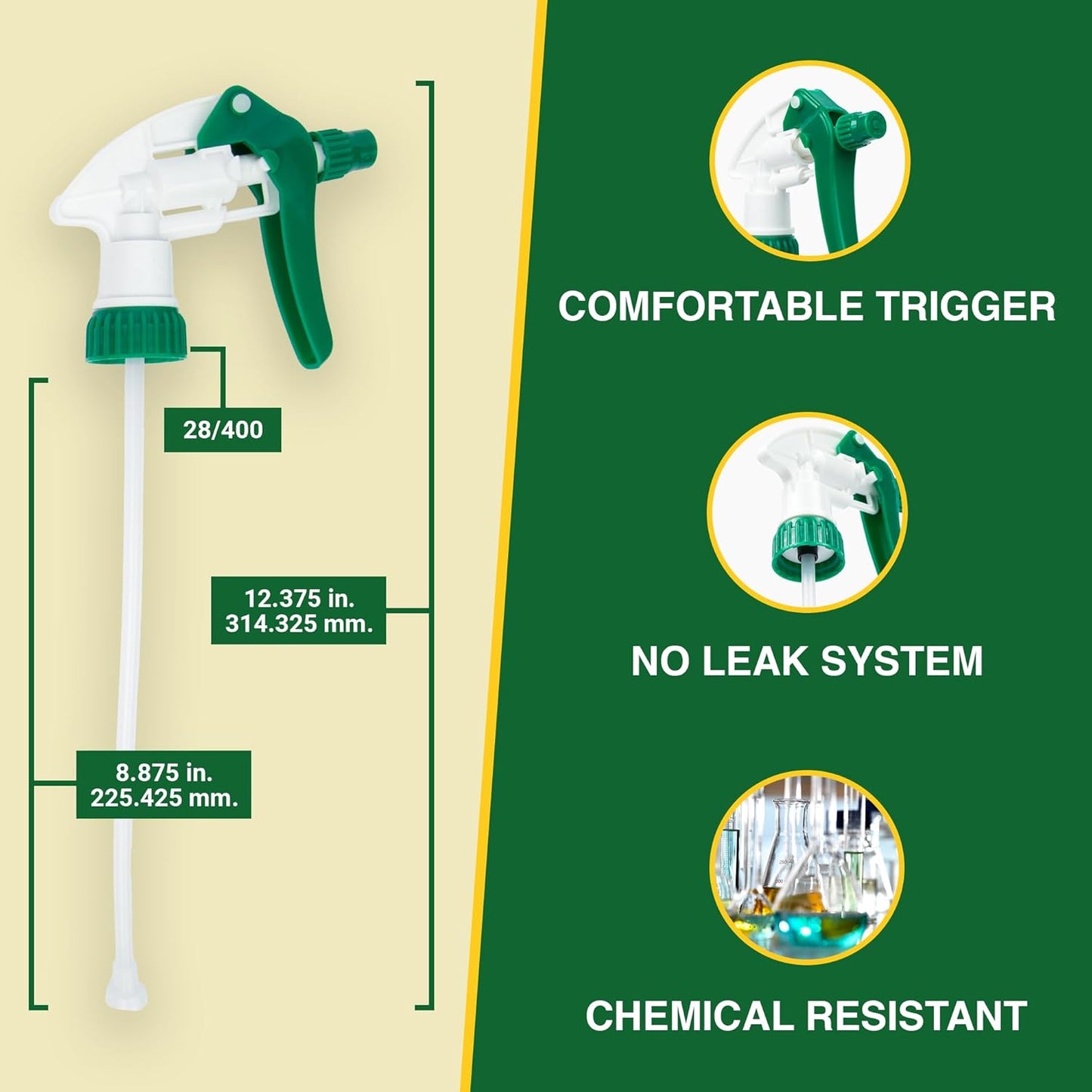 Heluva Green Spray Bottle Nozzle Replacement, Bottle Tops Only - Sprayer Nozzle Triggers for Heavy Duty, Commercial, Home Cleaning Solutions - Fits 8,16,24,32 oz Plastic & Glass Bottles, Mixed 3 pack