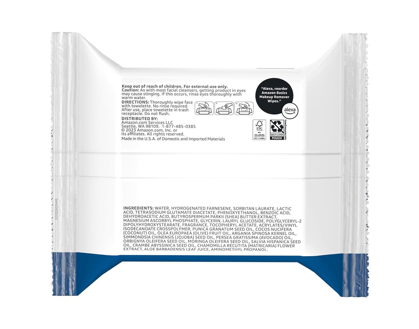 Amazon Basics Makeup Remover Wipes, Gentle Cleansing, Dermatologist Tested, Original, Plant Based, Alcohol-Free, Removes Waterproof Mascara, 25 Count Per Pack, Pack of 1