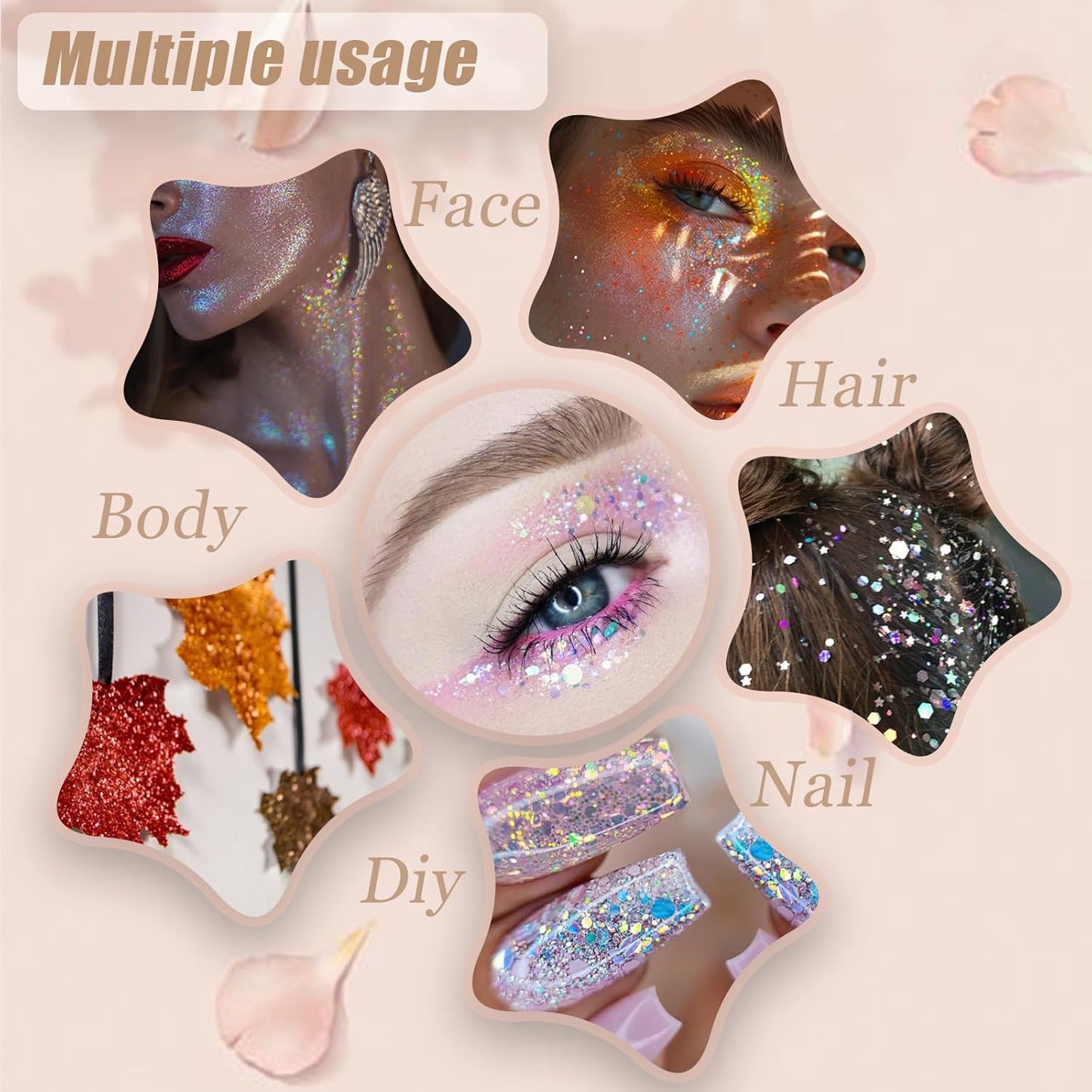 Face Body Glitter, Hair Glitter Sparkles Chunky Face Glitter Gel for Girls Makeup Singer Concerts Mermaid Festival Sequins Face Paint (3pc White)