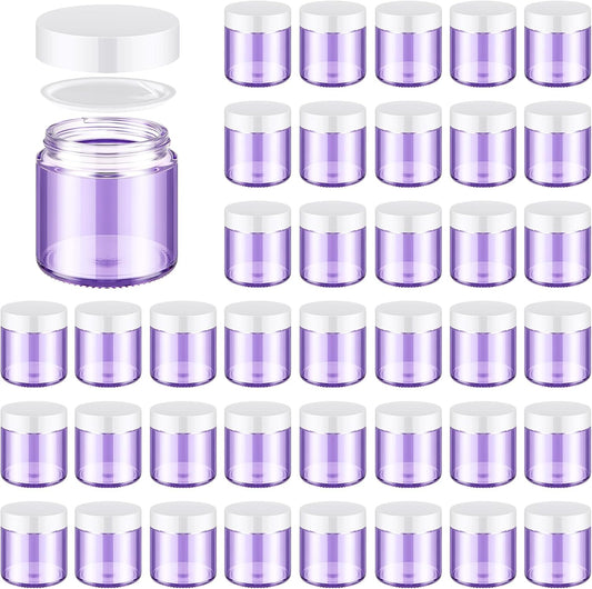 Norme 48 Pcs 4 oz Glass Jars with Lids Leakproof Round Airtight Empty Cosmetic Jars with Inner Liners Lid for Storing Lotions Powder Ointments Candle Making Tins (Light Purple)