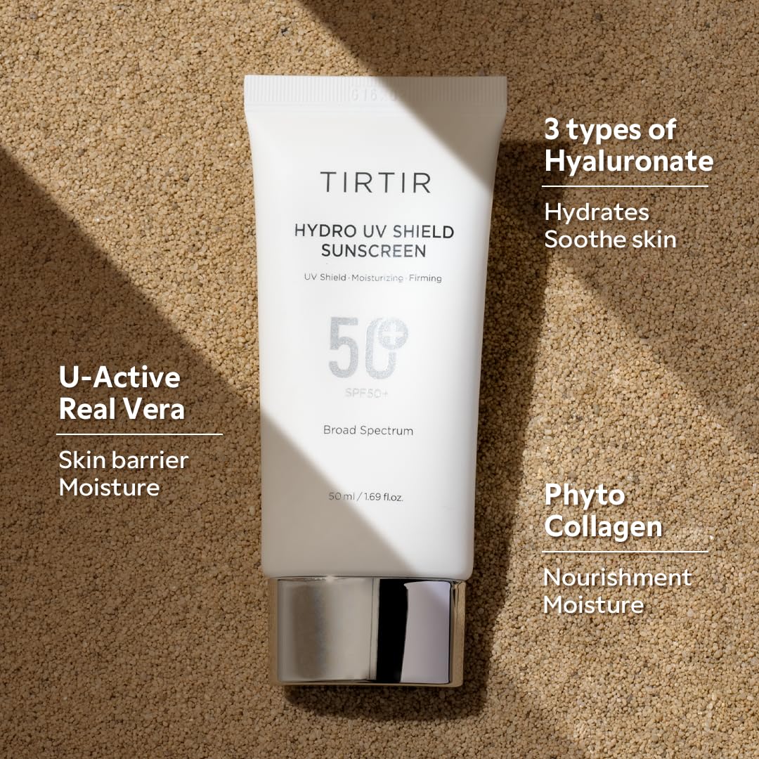 TIRTIR Hydro UV Shield Sunscreen | SPF 50+ Broad Spectrum UVA UVB Korean No White Cast Face Sunblock, 1.69 Fl Oz