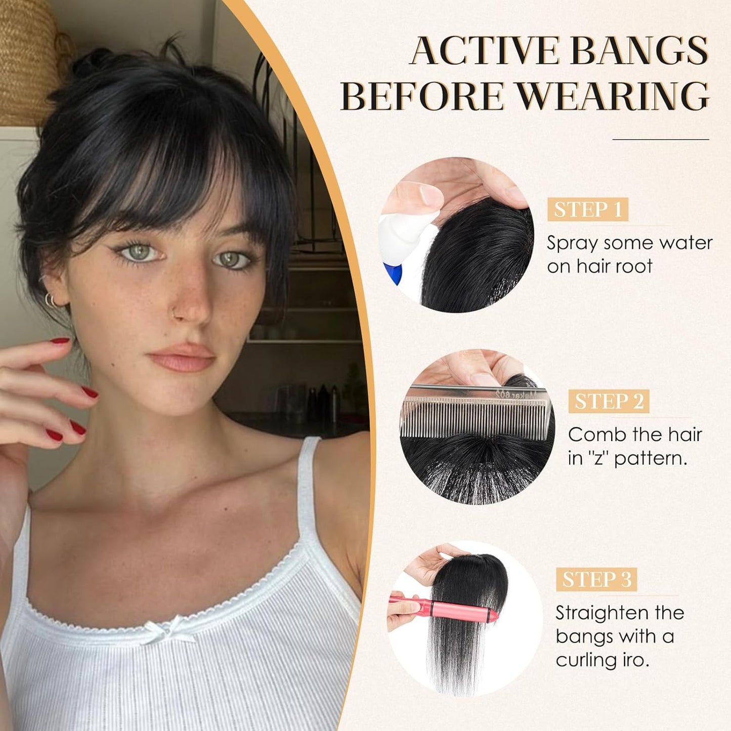 S-noilite Bangs Hair Clip,360° 3D Cover Real Jet Black Clip in Bangs Human Hair Toppers for Women With Wispy Bang Daily Wear