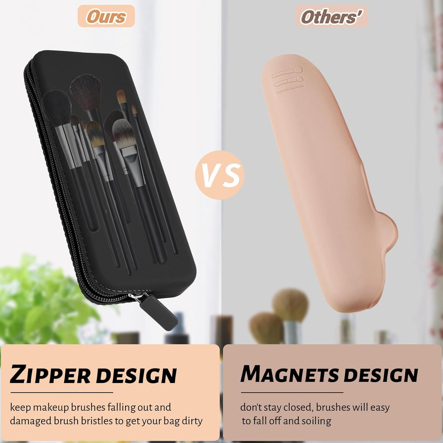 Sakolla Travel Makeup Brush Holder, Silicone Makeup Brush Bag with Zipper Closure, Makeup Brushes Organizer Case Washable Makeup Pouch Holder Case for Daily, Work, Essentials (Black)