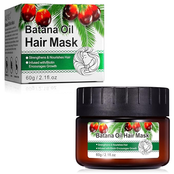 Hair Mask with Batana Oil, 2.1 Fl Oz - Deep Repair Conditioning Mask to Strengthen and Nourish Dry, Damaged & Frizzy Hair for All Hair Types, Biotin Hair Treatment