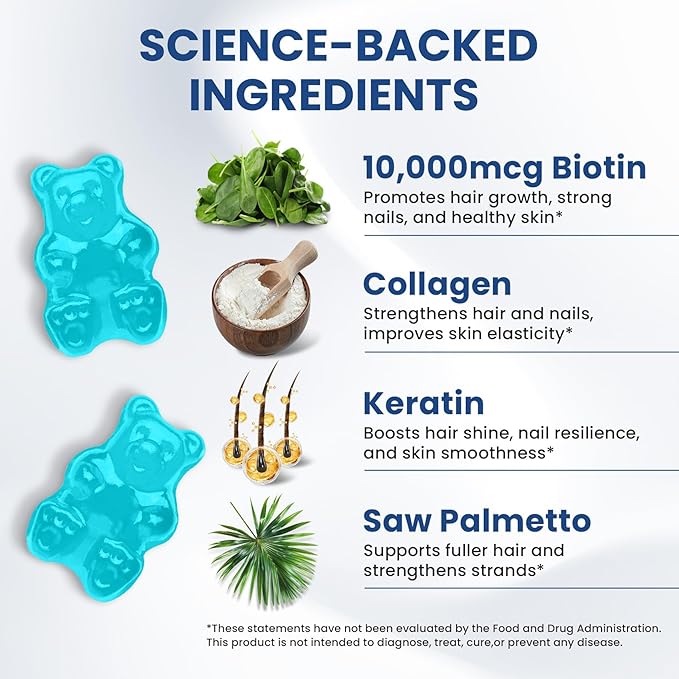 Venture Pal Biotin Gummies with Collagen & Keratin - Hair Growth Support Skin and Nail Strength Vitamins for Women & Men - Biotin 10000mcg | B-Complex | Saw Palmetto - Sugar Free, Non-GMO, 60ct