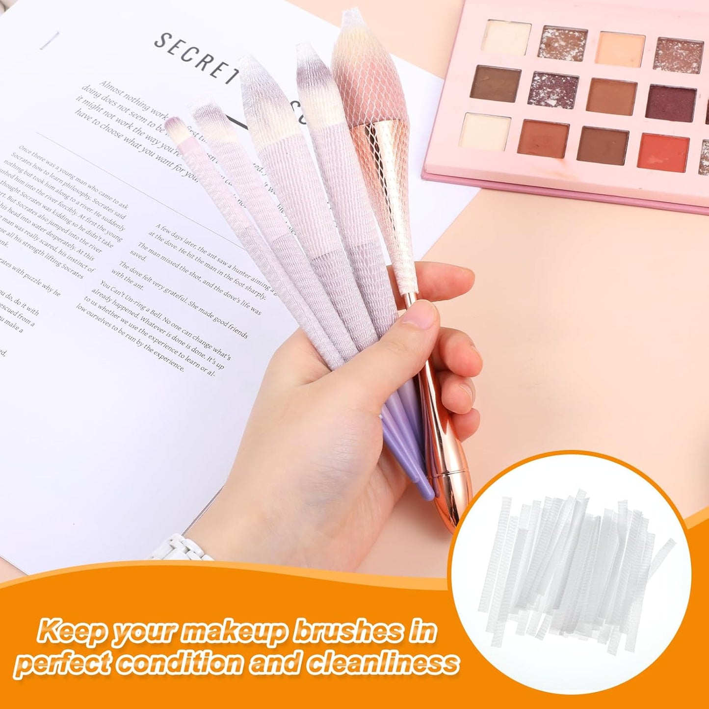 60 Pcs Makeup Brush Cover, Brush Guard Reusable Makeup Brushes Protector Expandable Brushes Nets Mesh Cover Set for Travel, Women and Girls Storing Make-Up, Rose (White)