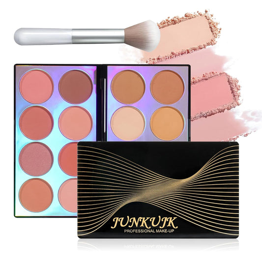 Blush Palette,Shimmer Silky Matte Blush Powder Palette,Professional Cute Face Contour Highlighter Blush Palette with Blush Makeup Brush 01