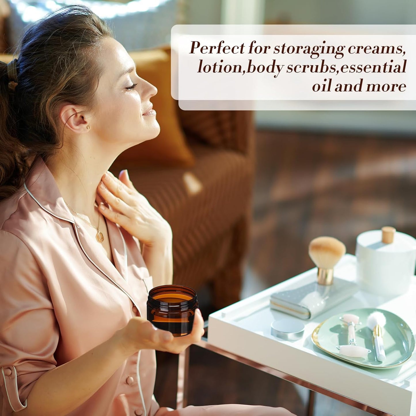 Tanlade 100 Pcs 4 oz Amber Plastic Cosmetic Jars with Lids Empty Leak Proof Container Refillable Cosmetic Jars Airtight for Cream, Lotion, Powder, Ointment, Beauty Products Travel Storage(Round)