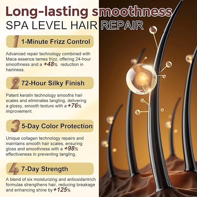 Collagen Hair Mask with Peruvian Ginseng, Avocado Oil, Marigold & Chamomile - Deep Repair Treatment for Dry, Damaged Hair - Restores Shine, Hydration & Strength - Suitable for All Hair Types