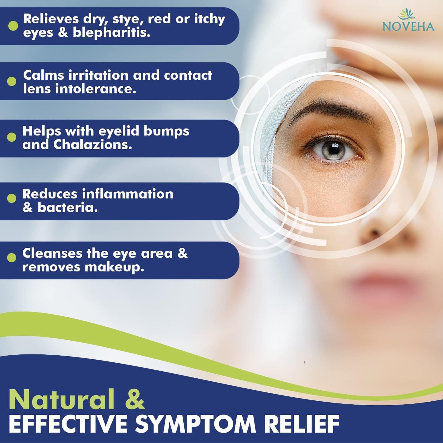 NOVEHA 180Pcs Daily Hygienic Eyelid & Lash Wipes | 120 Individually Wrapped Cleansing Eyelash Wipes - For Blepharitis & Itchy Eyes, Demodex and Natural Makeup Remover & Daily Cleanser (3 Pack)