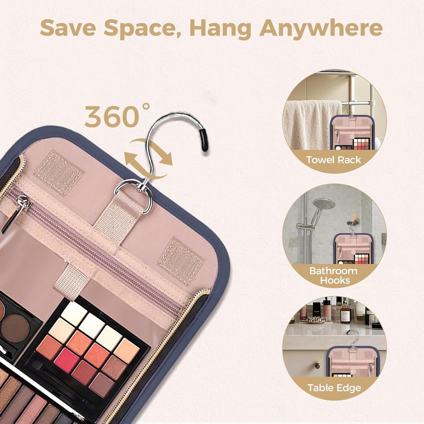 Hanging Toiletry Bag & Makeup Bag for Women with Jewelry Organizer - TSA Approved Large Capacity Travel Cosmetic Organizer, Waterproof Shower Essentials Case with Transparent Pockets