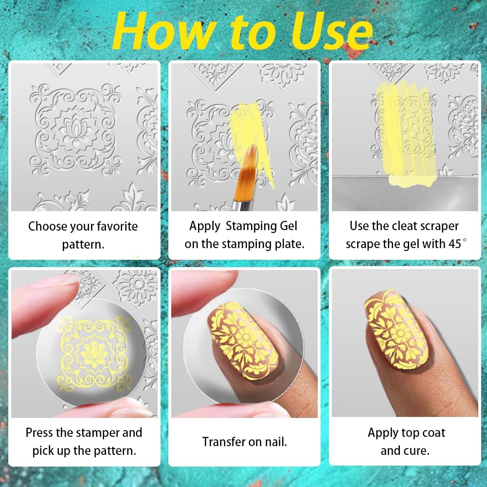 benikmake 3pcs Retro Pattern Nail Stamping Plate Nail Printing Stainless Stencil for Manicure Salon Mosaic Tile 6x12cm 2.36x4.7inch