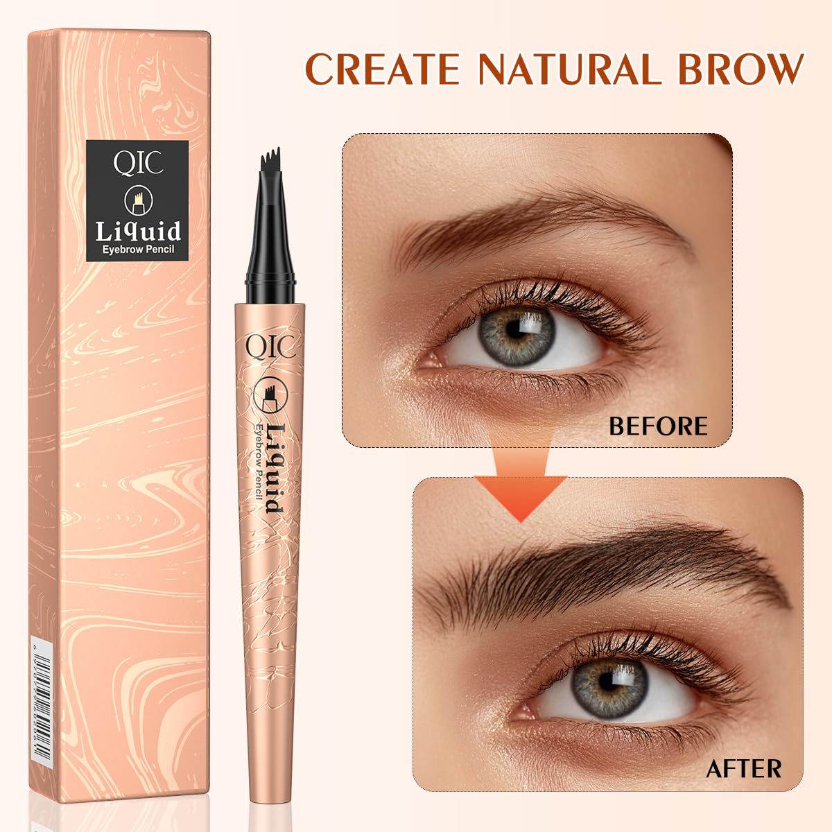 Microblading Eyebrow Pencil for Women - Waterproof Eyebrow Pen with 2-Fork-Tip Eye Brow Pen Create Natural Hair-Like Brows, Brow Pencil for Perfect Eyebrows Makeup Last All-Day, Light brown