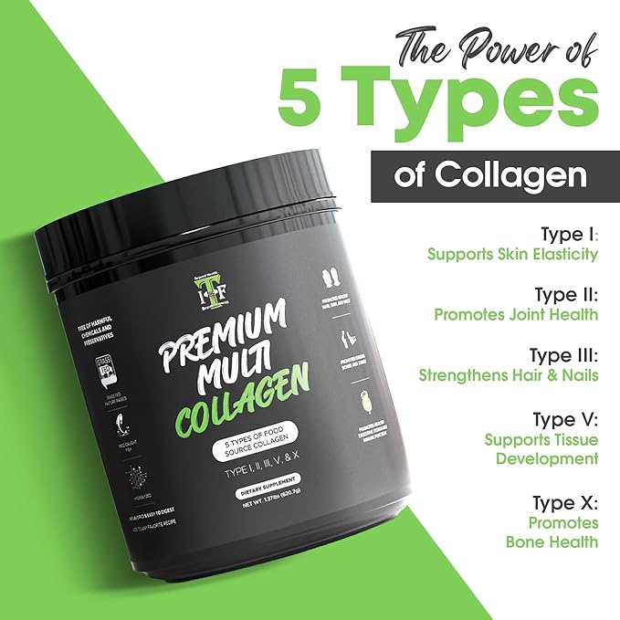 Multi Collagen Peptides Powder Unflavored - 5 Types Multi Collagen Complex (I, II, III, V, X) - Grass Fed Hydrolyzed Powder Collagen for Hair, Skin, Nails, Joints & Gut Health - 30 Servings