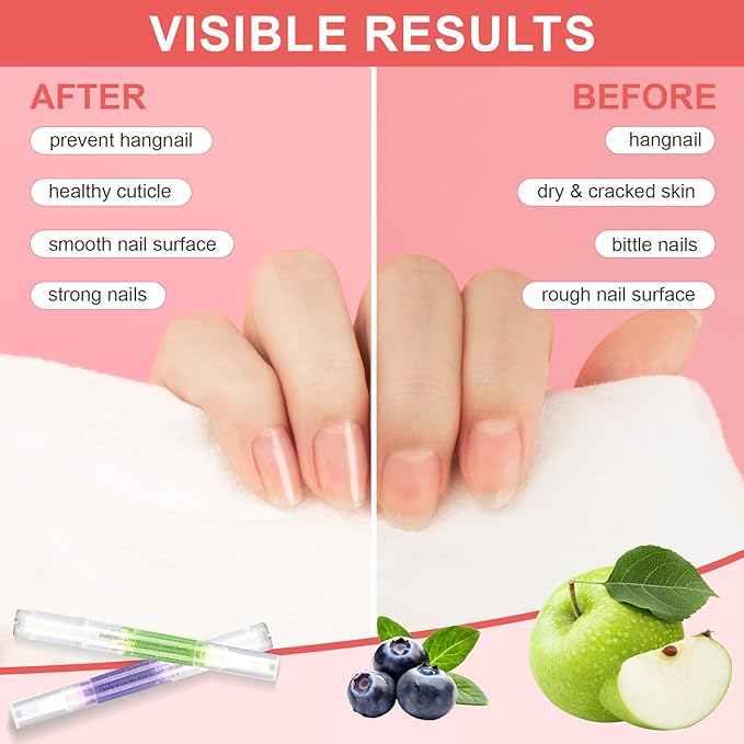 Meschett 3PCS Nail Cuticle Oil Pens with Nail File, Cuticle Oil for Nails from Natural, Nail Oil Cuticle for Cracked and Dry Nail(Blueberry & Rose & Apple Flavor)