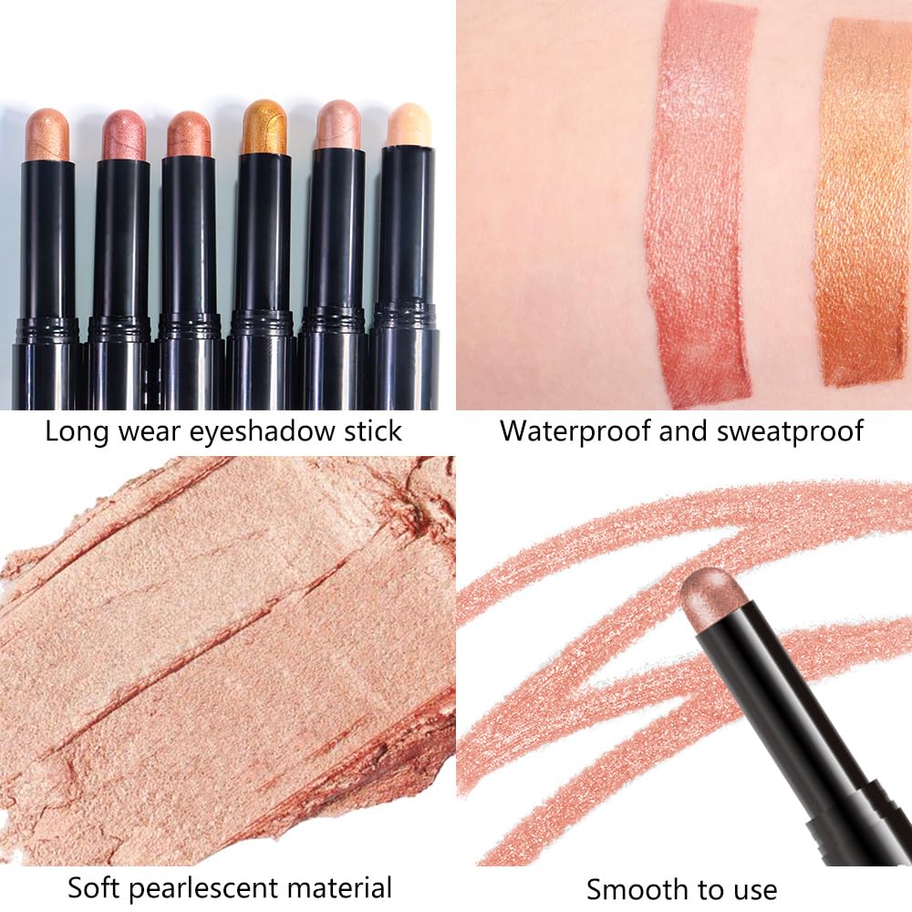 Copper Shimmer Cream Eye Shadow Stick Makeup for Women, Copper Shimmer Matte Eye Shadow Brightener Stick for Eyes, Long-lasting Waterproof Eyeshadow Pencil Applicator Blendable for Eye Highlight 06