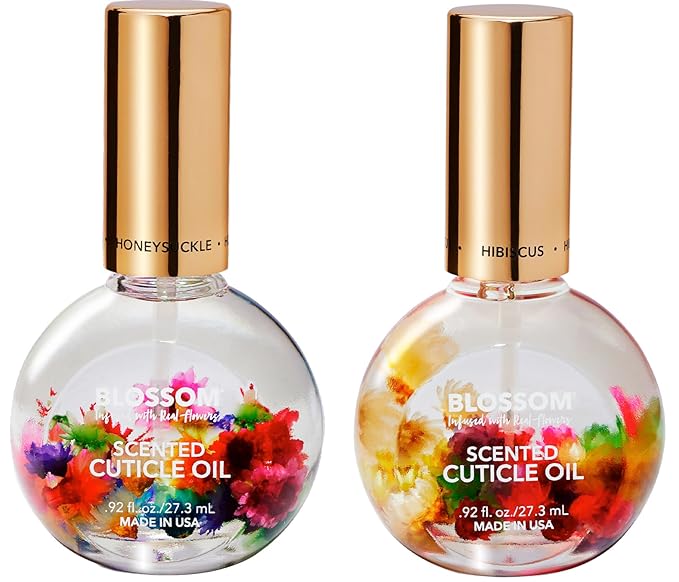 Blossom Hydrating, Moisturizing, Strengthening, Scented Cuticle Oil, Infused with Real Flowers, Made in USA, 2 Pack Bundle, Honeysuckle/Hibiscus