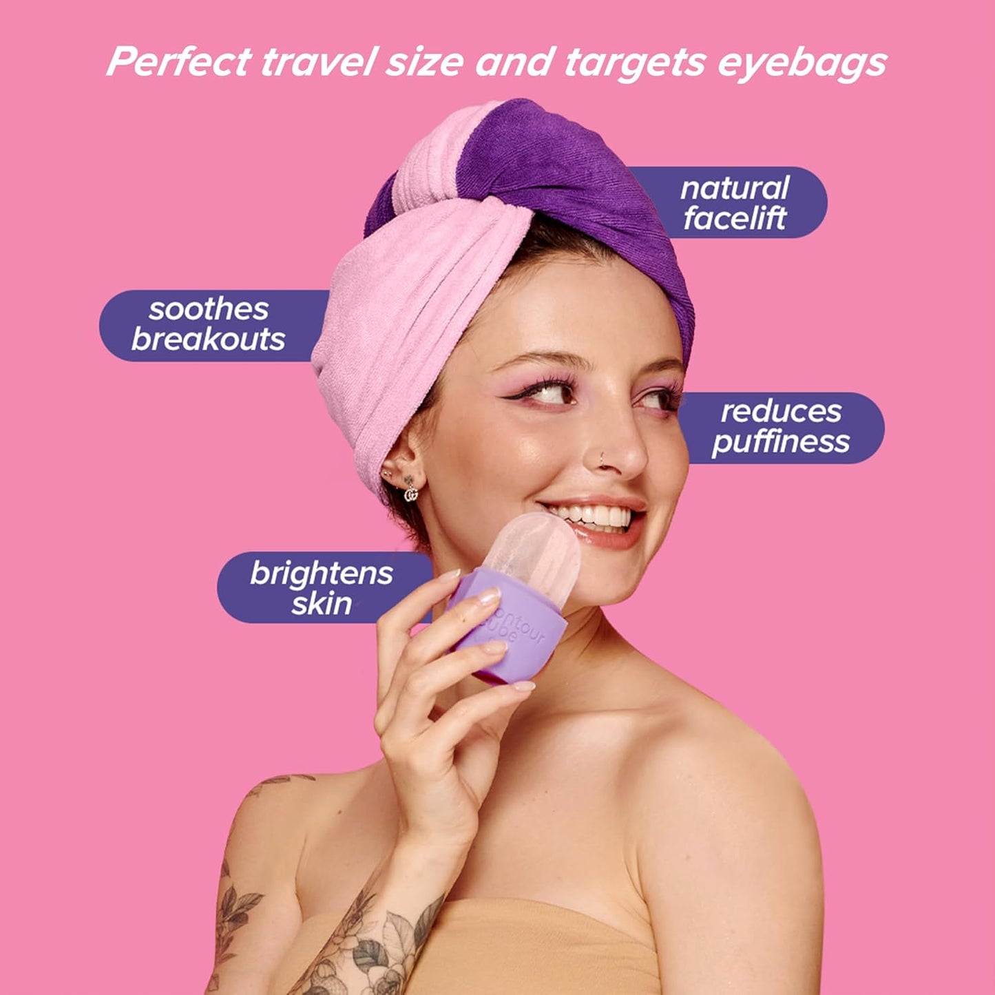 Contour Cube Mini - Revolutionary Ice Roller for Sculpting & De-Puffing - Face Ice Roller & Massager - Ice Mold for Face - Compact Skin Care Tools for Daily Skincare & Travel - Violet