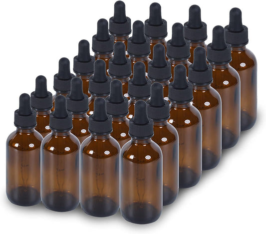 1 oz Dropper Bottle 24 Pack Amber Glass Boston Bottles 30ml with Eye Droppers Black Caps for Essential Oils, Perfume, Leak Proof Travel Bottles for Liquids