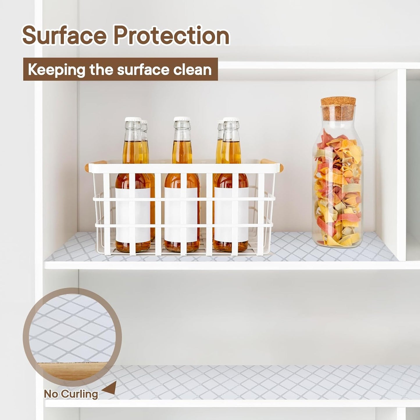 Shelf and Drawer Liner for Kitchen Cabinets Non-Adhesive, Strong Grip Non-Slip Thickened Cabinet Liners for Shelves, Waterproof Mats for Dresser Cupboard, Silver Stripe, 17 in x 10 Feet