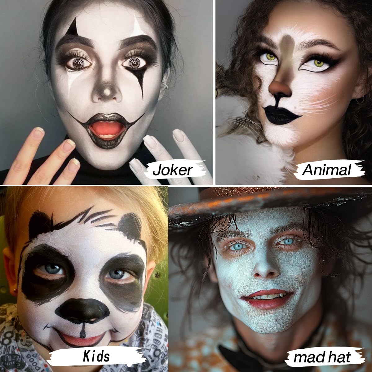 Goth White Cream to Powder Foundation Makeup, Clown White Face Body Paint Concealer for Kids & Adults, Long Lasting Greasepaint for Halloween Makeup Cosplay Joker Vampire Ghost SFX Theater Film Stage