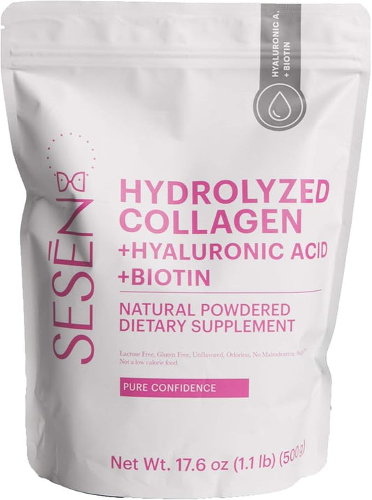 SESEN Hydrolyzed Collagen + Hyaluronic Acid + Biotin en polvo (Pink) Powder 17.6 oz