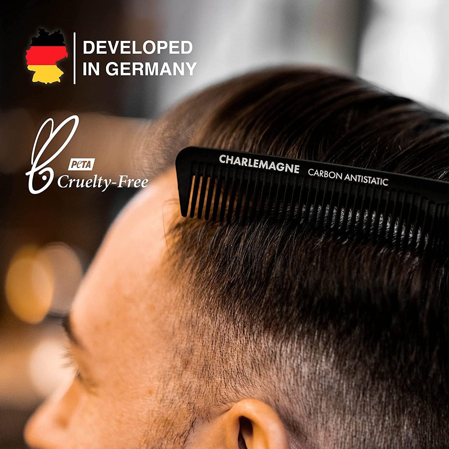 Charlemagne Men's Shatterproof Carbon Hair Comb 18 cm - Anti-Static Fine Comb for Cutting & Styling, for Men & Women - Styling Tools & Appliances