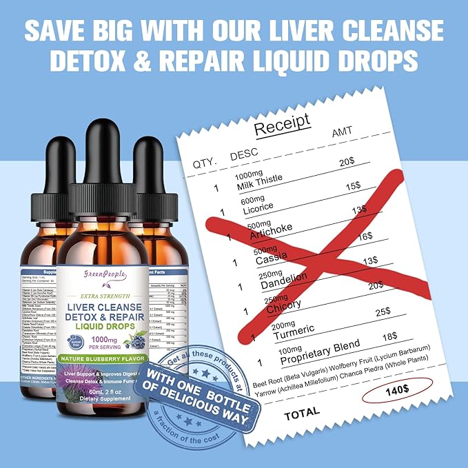 Liver Health Support Liquid-Liver Cleanse Detox 1000mg Milk 500mg Artichoke 17x Potent 2Fl Oz