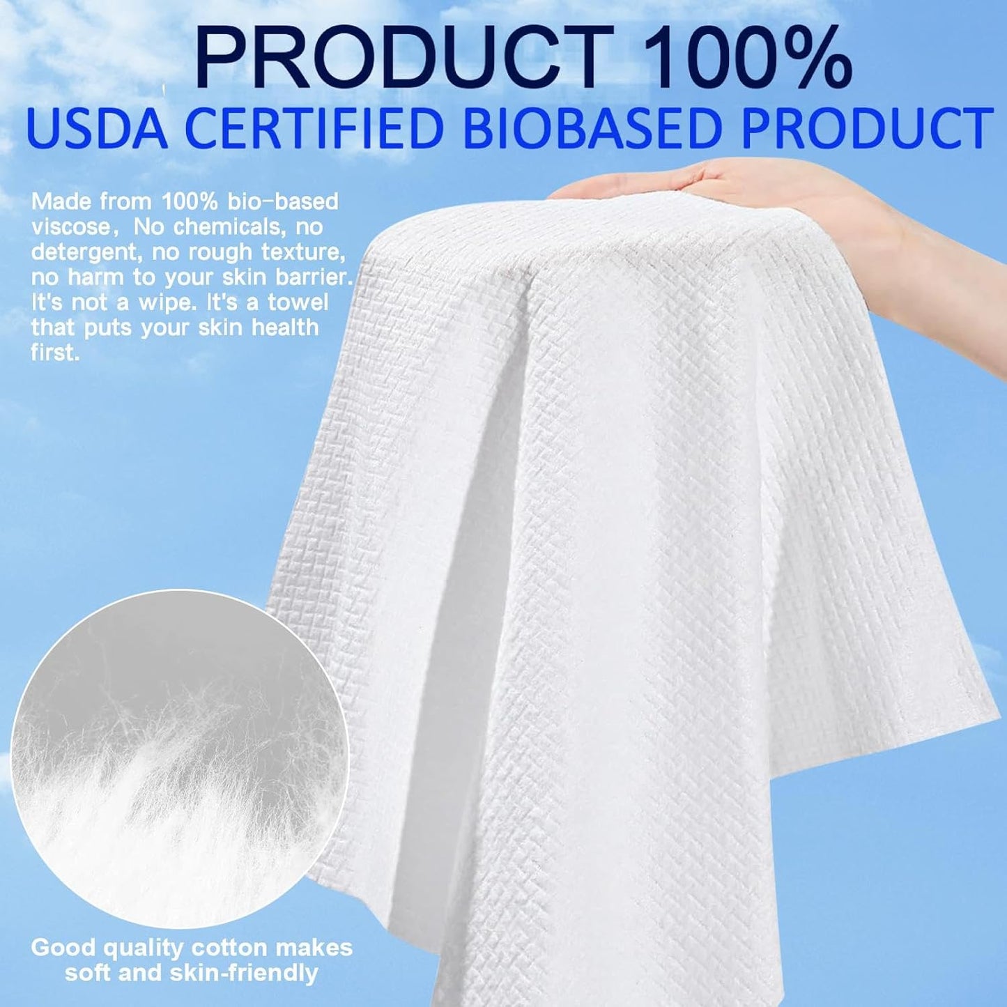 Disposable Face Towels 100% USDA Biobased Makeup Remover Dry Wipes Face Towelette, 10in X 12in Large Size Super Soft & Thick Face Cloths for Sensitive Skin 50 Ct /1 Pack