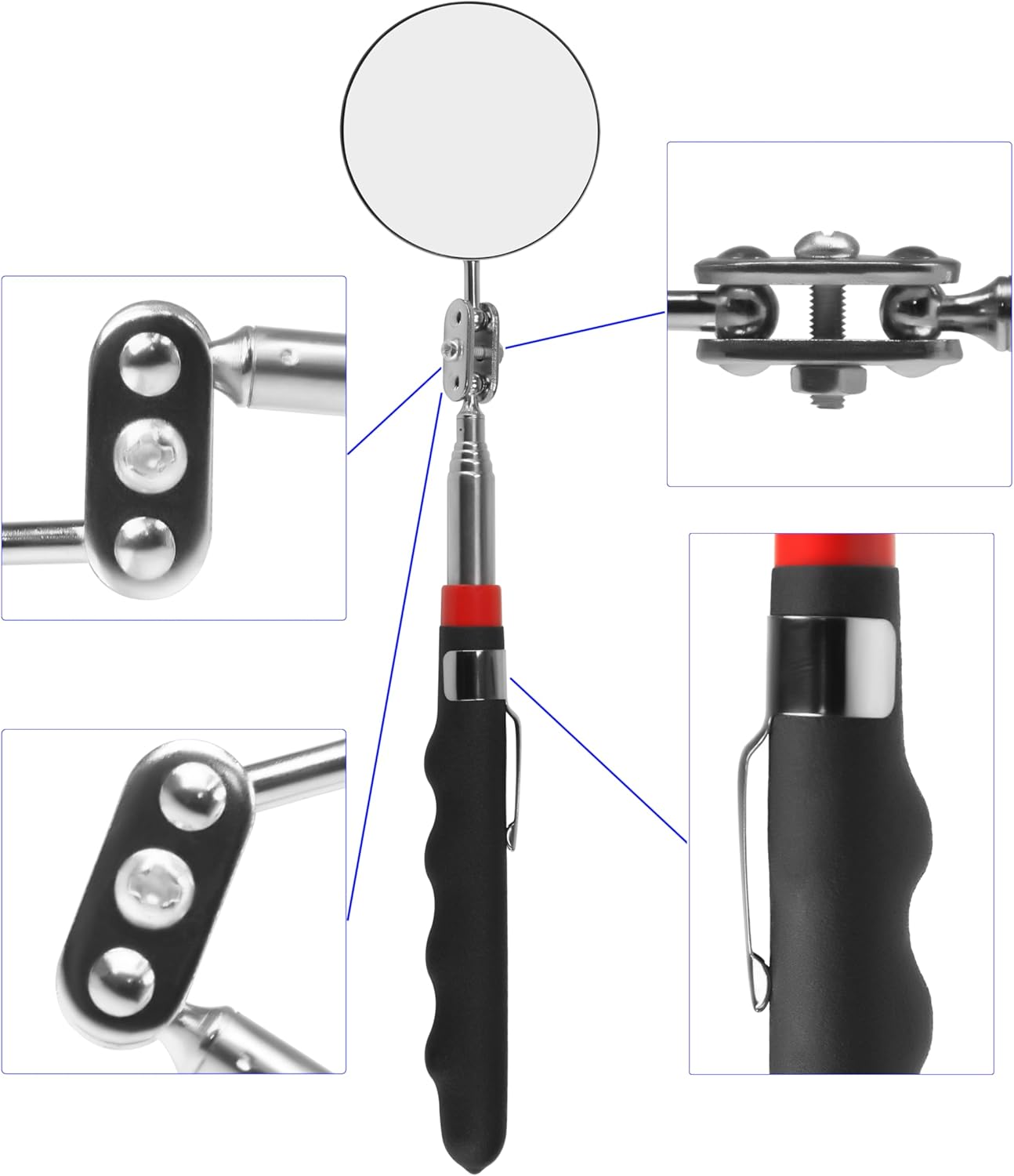 Telescoping Inspection Mirror Round Mirror Handle Tools Inspection Tool for Check The Condition of The Vehicle, Observe The Eyelashes, Mouth and Other Small Parts (Inspection Mirror 3PCS)