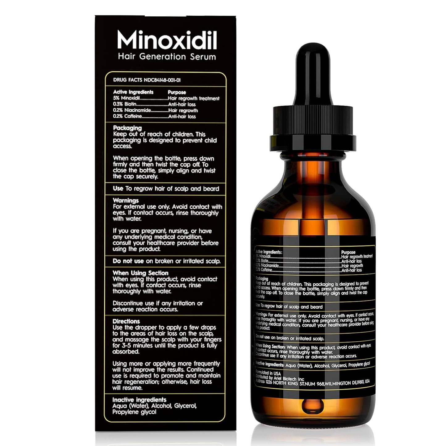 2-Pack 5% Minoxidil Hair Growth Serum for Men and Women, Hair Regrowth Treatment for Stronger, Thicker, and Longer Hair, Facial Hair Grooming and Thickening Solution