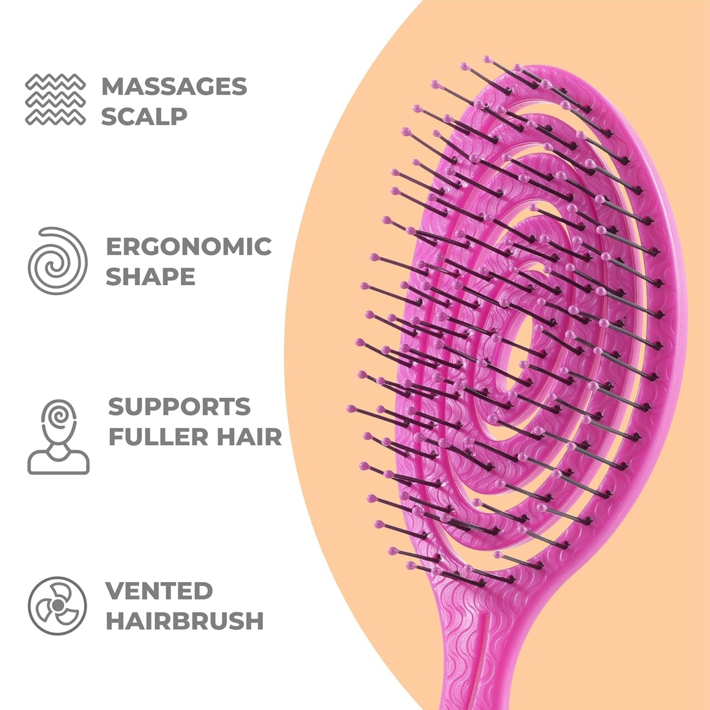 Ninabella Spiral Hairbrush - Detangle Hair Brush - For Brushing Wet or Blow Dry Hair - Detangler Vent Brush - Hairbrushes for Travel - Pink
