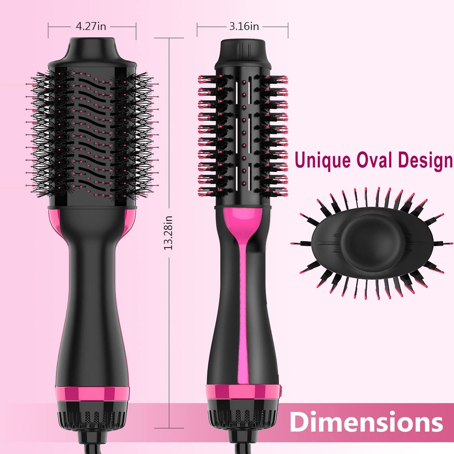 Hair Dryer Brush, 4 in 1 One Step Hair Dryer and Styler Volumizer, Professional Hot Air Brush with Negative Ion Anti-frizz Blowout for Drying, Straightening, Salon, Black Pink