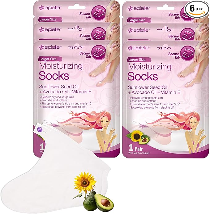 Epielle Moisturizing Foot Masks (Socks 6pk) for Foot Heel to Toe | Foot Cream & Lotion - Sunflower Seed Oil + Avocado Oil + Vitamin E, Mother's Day Gifts, Teacher's Appreciation