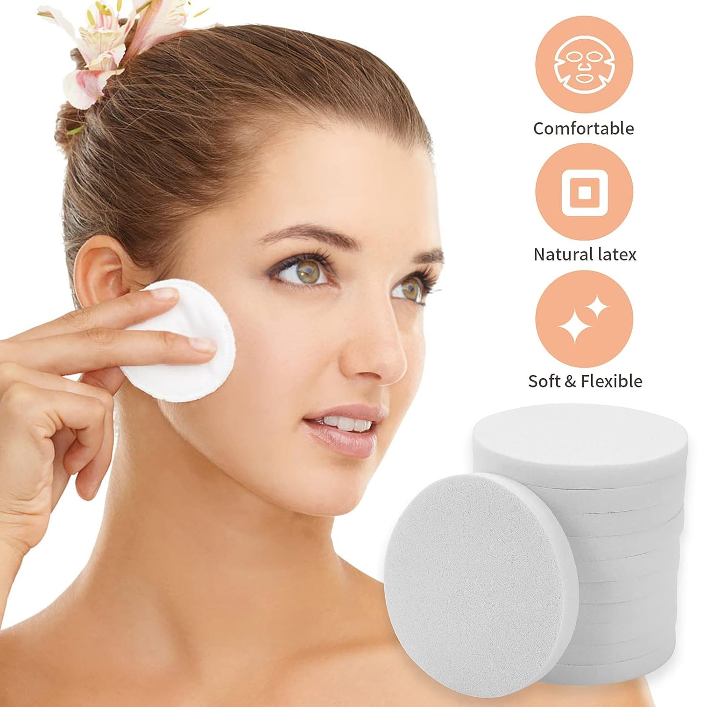 Round Sponge Puff Set 12 Pieces 2.2 Inch White Facial Powder Blender Puffs Foam Sponges Applicator For Liquid Foundation Makeup Cosmetic, Facial Cleanser