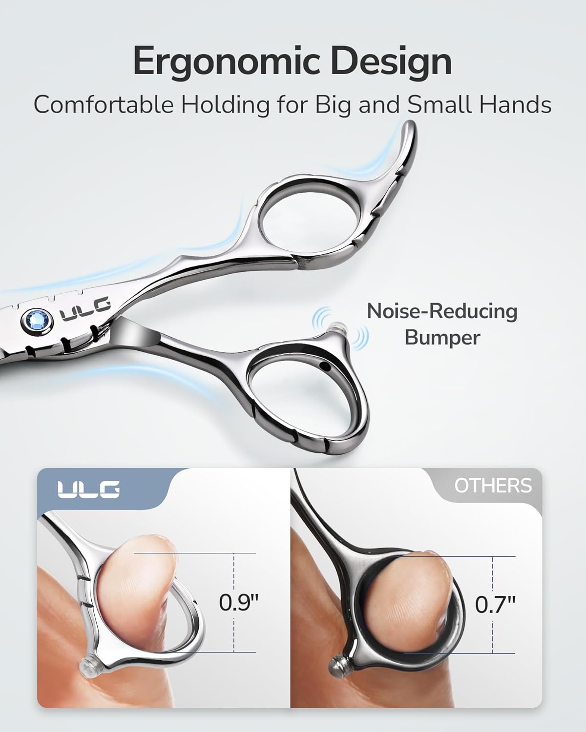 ULG Hair Thinning Scissors 6.7” Shark Series 100% Japanese Stainless Steel, Offset Handle, 30 Deer-Tooth Thinner 35% Hair Removal, Professional Barber Layering Shears for Salon & Home Hair Styling