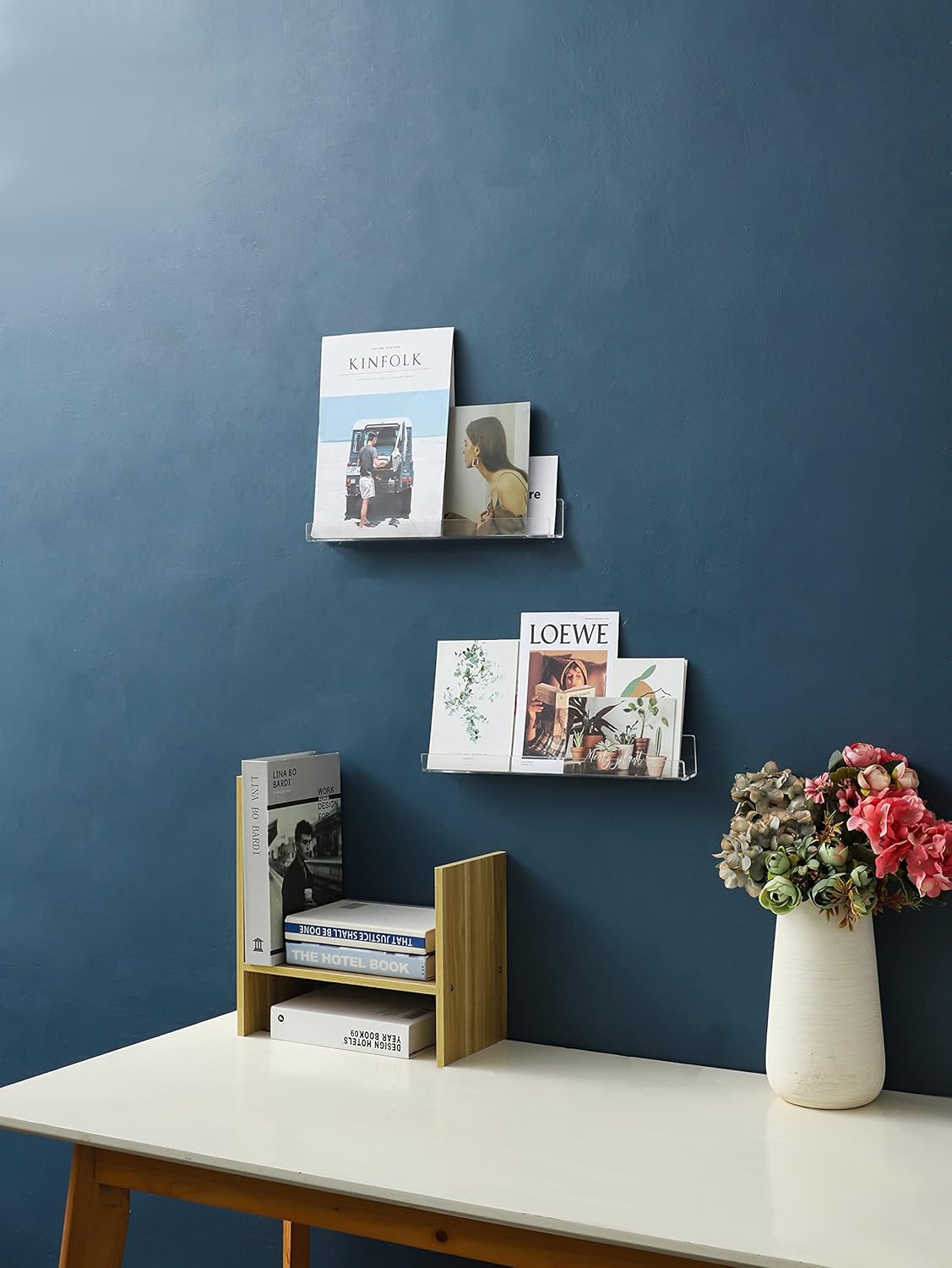 LikeU Nail Polish Rack Wall Mounted Shelf 4 Pack, Clear Acrylic Holder Organizer With Removable Anti-slip End Inserts, 4 Tiers Floating Display for 60 Bottles