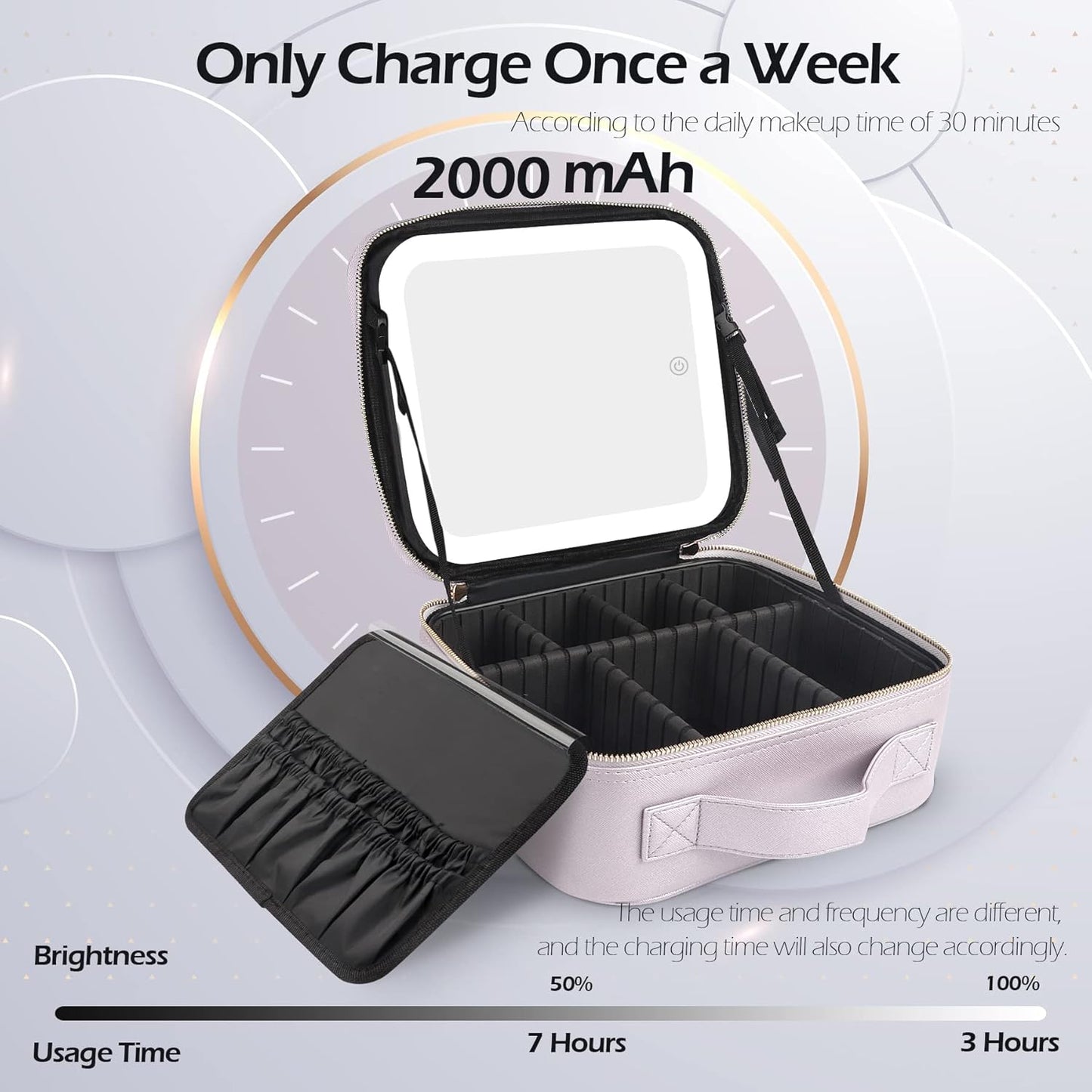 MOMIRA Travel Cosmetic Train Case with Lighted Mirror 3 Color Scenarios Cosmetic Bag Organizer with Adjustable Dividers Makeup Storage for Women, Makeup Accessories & Tools Case Violet Grey