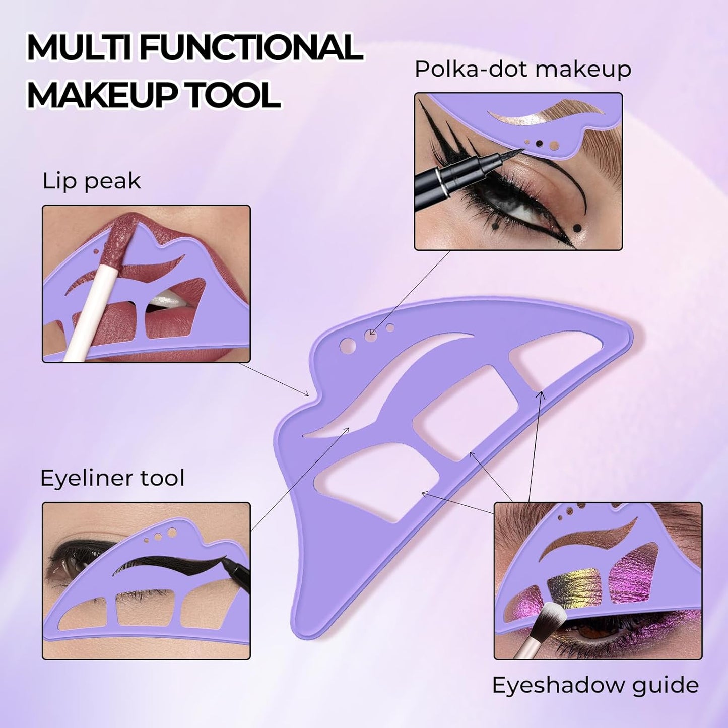 DAGEDA 3Pcs Eyeliner Stencils Set, Suitable for Eyetour Eyeshadow, Eyeliner,Mascara Shield,Reusable Silicone Eyebrow Stencils Eye Liner Tool Multi-functional Makeup Tool(Purple)
