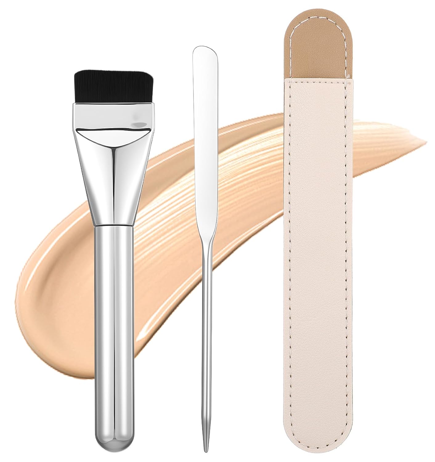 Stainless Steel Foundation Spatula, 2Pc Stainless Steel Makeup Tool, Double-Edged for Even Face Application, Professional with Pouch for Clean Storage, Ideal for Small Area Cosmetic Use