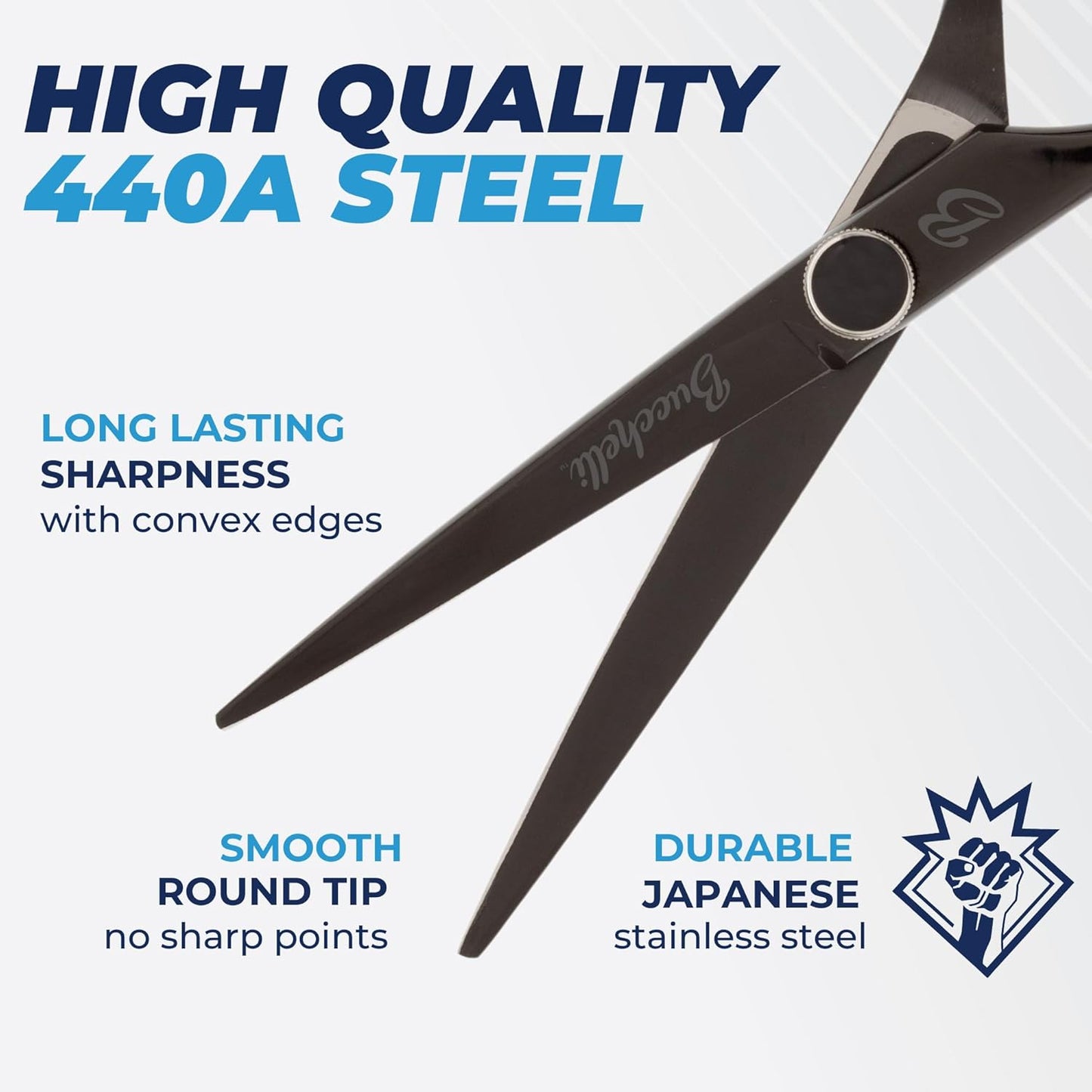 7 Inch Left Handed Shears for Hair Cutting - Japanese 440A Inch Barber Scissors - Micro Bevel Edge with Adjustable Tension Knob - Hair Shears Black (Black Left 7")