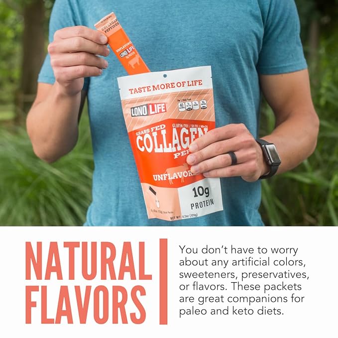 LonoLife - Unflavored Collagen Peptides with 10g Protein, Paleo and Keto Friendly, Portable Individual Packets, 10 Servings, 10 Count