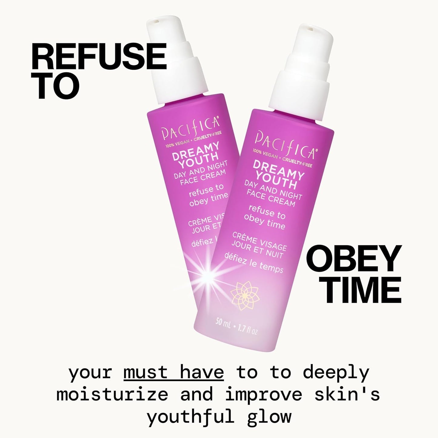 Pacifica Face Moisturizer Lotion - Dreamy Youth Day & Night Face Cream, Daily Skincare, Grapeseed Oil, Peptides, Hydrating, Facial Lotion, Skincare, For Dry Skin, Vegan, 1.7 fl oz (1 Count)